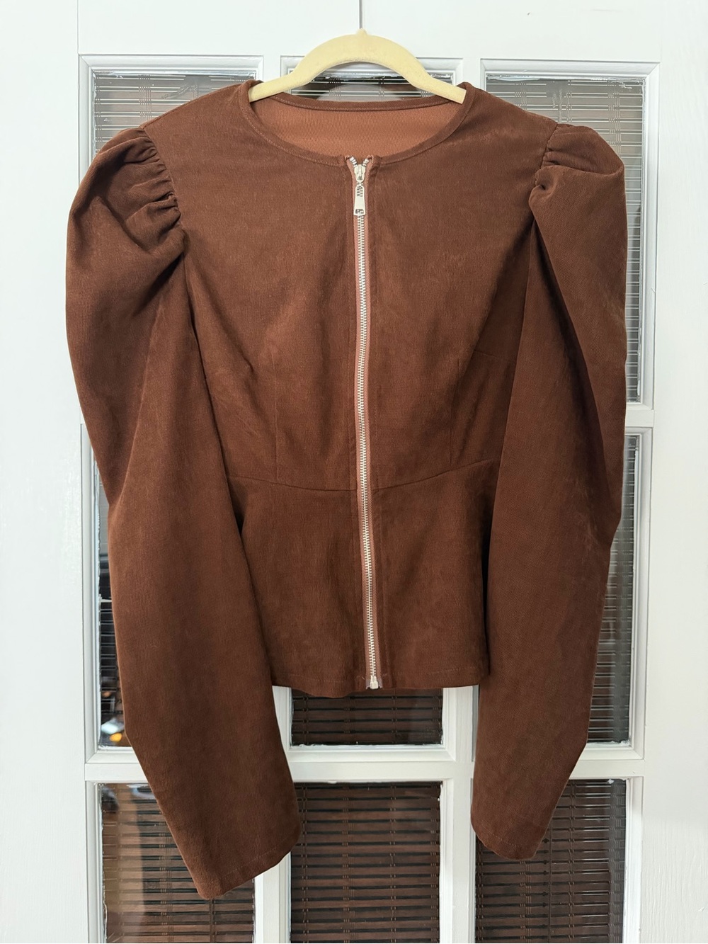 SHEIN‎ Women’s L Brown Long Sleeve Peplum Zip Front Top | SKU 0099